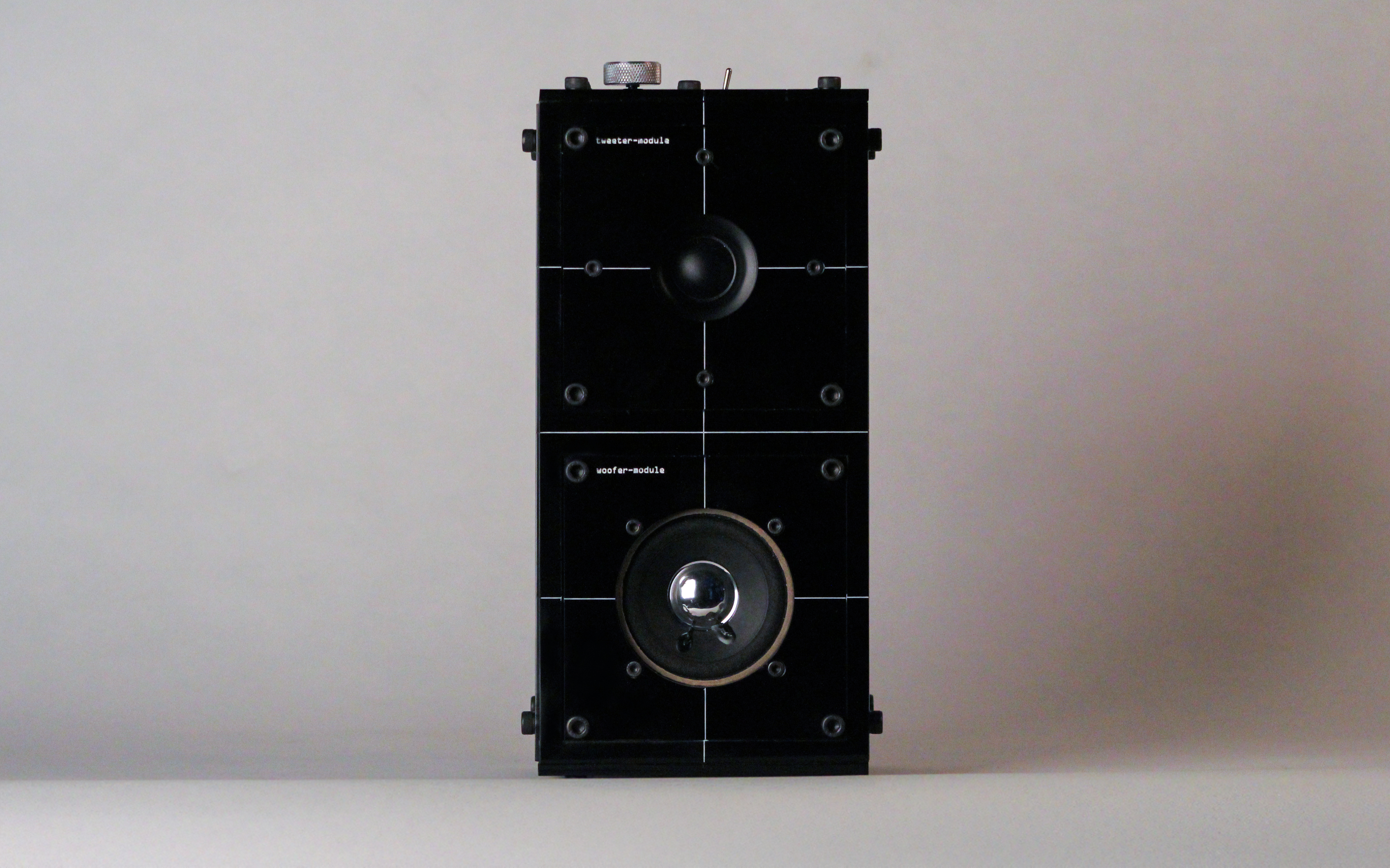 Modular speaker with stacked tweeter and woofer modules
